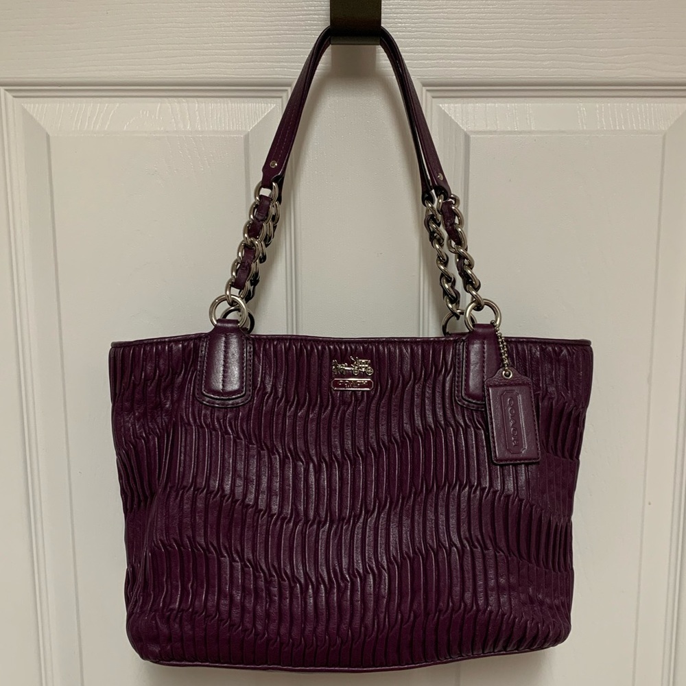Coach gathered leather tote aubergine